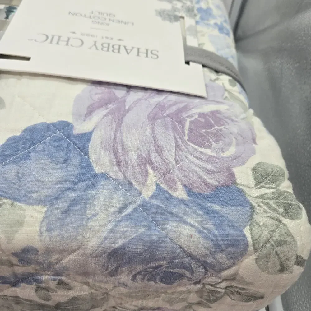 Shabby Chic Rose Floral KING Quilt Linen Cotton NEW Cottage Farmhouse Coquette